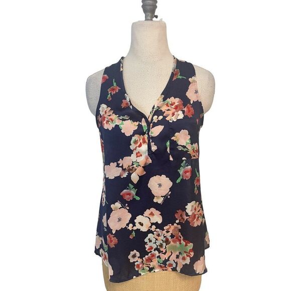 Hale Bob Navy Floral Top Large Fits Medium - Picture 1 of 5